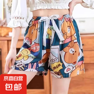 新款睡褲女夏款綿綢短褲人造棉沙灘褲速干印花寬松家居大碼休閑褲 漫畫小熊 XL 130-160斤