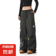 復古多口袋直筒工裝褲原版水洗純棉全刺繡腰頭松緊內(nèi)包邊牛仔褲潮 灰色-錦鯉B3011 XL
