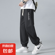 褲子美式刺繡工裝褲2025夏季卡其色直筒潮牌日系寬松休閑長褲 LPH-K1 黑色 3XL