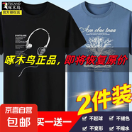 啄木鳥5件純棉短袖t恤男青年大碼寬松印花體恤圓領(lǐng)打底衫衣服半袖 耳機黑+樹霧藍 L 建議【100-120斤】