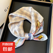 【清倉撿漏】絲巾100%桑蠶絲真絲女高貨輕奢高檔禮物方巾杭州絲綢 15211-藍色 53*53cm