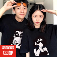 兩件裝情侶裝短袖t恤情侶衣服2025夏季新款小眾高級感寬松純棉ins 黑色-女款美伢 L
