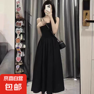 法式初戀白色吊帶連衣裙子女夏季2025新款高級感氣質(zhì)收腰仙女長(cháng)裙 黑色 M