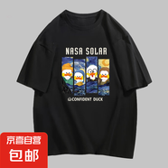 220克純棉2025新款夏印花卡通可愛男女情侶圓領休閑T恤短袖B701YL 黑色【3491】 L