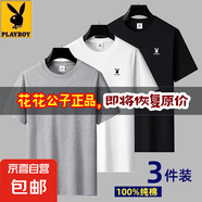 花花公子夏季純棉短袖T恤男仕2025新款圓領(lǐng)體恤休閑百搭寬松上衣 淺灰+白色+黑色【純棉】三件裝 2XL 建議【135-150斤】