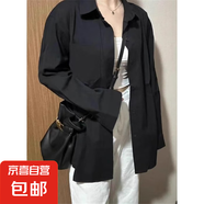 2025春秋設(shè)計(jì)感純棉黑色襯衫女潮酷颯風(fēng)中長款襯衣長袖上衣外套 黑色 2XL