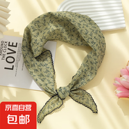 復(fù)古碎花菱形小絲巾女顯白原創(chuàng)韓系春夏高級(jí)感綁包包護(hù)頸領(lǐng)巾發(fā)帶 碎花-草綠