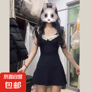 純棉小個(gè)子法式連衣裙子性感純欲2025新款修身顯瘦包臀短裙女夏季 藏藍(lán)色 M 45/55kg/