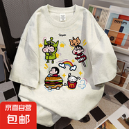 重磅純棉美式復(fù)古短袖t恤女夏季寬松設(shè)計(jì)感百搭蠟筆小新潮牌上衣 白灰色【220g精梳純棉】 L