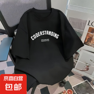 美式潮牌印花短袖情侶T恤潮流夏季2025新款百搭寬松上衣半袖 （CODER五分袖）黑色 4XL