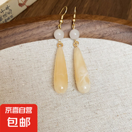 民族風(fēng)瑪瑙暈彩水滴吊墜耳環(huán)女小眾復(fù)古氣質(zhì)耳鉤漢服高級(jí)感耳飾女 耳鉤-淺咖色