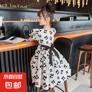 女童連衣裙2025夏季新款女孩洋氣碎花公主裙兒童中大童短袖A字裙 白色 170