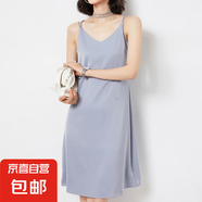純色吊帶醋酸緞面連衣裙女夏法式氣質(zhì)顯瘦時尚百搭無袖長裙J1059 藍(lán)灰色-136 M （90-105斤）