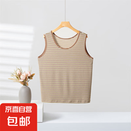 新款圓領(lǐng)寬松條紋吊帶背心女針織衫無(wú)袖上衣百搭休閑款女士春夏季 淺咖色 均碼