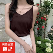 寬松大碼胖mm內(nèi)搭上衣服白色雪花棉打底小背心夏季冰絲V領(lǐng)吊帶女 K27-深咖色 2XL 建議130-140斤