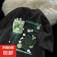 短袖t恤女2025春夏多巴胺穿搭夏季新款220克純棉超好看上衣夏日 2298黑色(檸檬水果胸標(biāo)) M