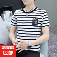 高品質(zhì)純棉短袖t恤男夏裝半袖圓領(lǐng)條紋體恤潮流上衣男修身百搭WF G2232白條紋 純棉T恤 4XL 建議170-190斤
