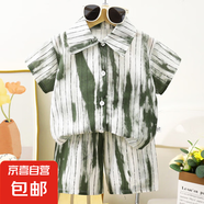 兒童短袖套裝夏季新款男童襯衫衣服寶寶洋氣夏裝港風(fēng)潮童薄款童裝 CY10 100