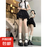 設計感荷葉邊黑色蛋糕裙女裝夏季芭蕾風短裙高腰半身裙白色蓬蓬裙 黑色 M