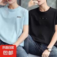啄木鳥(niǎo)男士短袖t恤夏季潮牌潮流體恤ins印花款純棉大碼上衣服男裝 【2件裝  915灰藍(lán)+913黑】 5XL 4XL （適合185-200斤）
