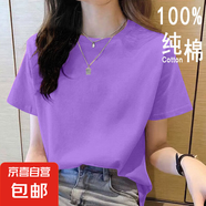 2025年新款夏裝純棉短袖t恤韓系寬松圓領(lǐng)休閑薄款大碼上衣體恤衫 淺紫【純色】 M 【建議80-100斤】