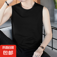男士圓V領背心男修身韓版無袖坎肩休閑運動透氣背心  JS純色無袖 圓領黑色 L