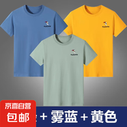 啄木鳥100純棉男士短袖t恤純色圓領(lǐng)夏季薄款打底衫中青年潮流男裝 豆綠+黃色+霧藍(lán)【三件裝】 4XL