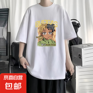 2025夏季潮牌重磅美式短袖T恤潮流印花新款五分袖寬松休閑上衣 （黃黑泡面頭五分袖）白色