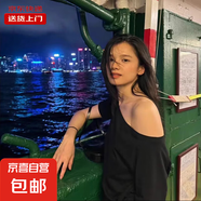 斜肩露肩t恤女短袖夏季新款寬松顯瘦遮肉一字肩辣妹上衣RL#K004# K004#黑色 XL 【135-150斤】