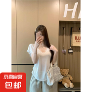 蕾絲拼接性感v領(lǐng)短袖T恤女夏季設計感寬松白色純欲風(fēng)薄款百搭上衣 白色 L