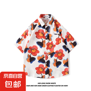 短袖花襯衫海南島服沙灘服三亞夏威夷泰國旅游男情侶休閑寬松襯衫 8039紅色 XL