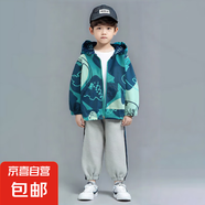 女童春季韓系穿搭長(cháng)袖休閑服男童可愛(ài)卡通印花拼色連帽風(fēng)衣外套潮 綠色 甲龍 130