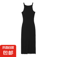 2025歐美跨境女裝夏季螺紋高腰修身包臀開叉連衣裙 黑色 L