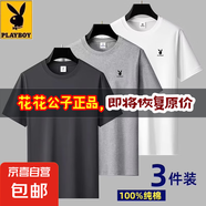 花花公子夏季純棉短袖T恤男仕2025新款圓領(lǐng)體恤休閑百搭寬松上衣 深灰+淺灰+白色【純棉】三件裝 3XL 建議【150-165斤】