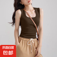 修身顯瘦吊帶背心女2025年夏季新款百搭大碼胖MM無(wú)袖短款打底上衣 K10-深咖色 L 建議體重95-115斤