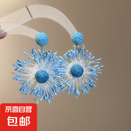 鋼針手工編織花朵耳環(huán)海邊度假風(fēng)氣質(zhì)耳釘耳墜時尚耳飾小眾高級感 鋼針-藍(lán)色