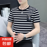 夏季新款純棉短袖t恤男條紋圓領(lǐng)半袖潮流上衣男T恤修身時尚百搭WF G2232黑條紋 純棉T恤 XL 建議125-140斤