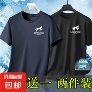 冰絲網(wǎng)眼t恤男夏季短袖體恤寬松大碼男裝速干透氣運(yùn)動(dòng)圓領(lǐng)半袖-SL 【網(wǎng)眼T恤：駿馬 】深藍(lán)+黑色 4XL  建議165-180斤