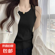 無袖遮副乳修身打底衫女裝夏季百搭新款螺紋吊帶背心內(nèi)搭外穿上衣 070-黑色 L 建議110-125斤