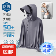 【冰絲防曬】戶外防曬衣外套男女夏季輕薄款透氣釣魚防曬服薄外套 深灰 【可拆卸帽檐】網(wǎng)眼防曬衣【1件】 XL -【115-130斤】左右