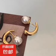 銀針中古圓形花朵流蘇耳環(huán)歐美復(fù)古金屬感耳釘氣質(zhì)輕奢耳飾批發(fā)女 64#銀針-金色珍珠（真金電鍍）