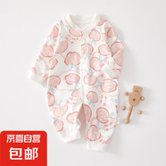 新生嬰兒兒連體衣春秋1歲套裝衣服初生寶寶無(wú)骨哈衣爬服打底內衣 春秋直襟連體衣滿(mǎn)印粉蘋(píng)果 73cm (16-18斤以?xún)?