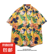 東南亞夏威夷短袖花襯衫五分袖男女同款情侶沙灘度假夏季碎花襯衣 5106黃色 2XL