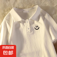 男女童翻領(lǐng)polo衫夏季新款短袖中大童上衣兒童寶寶純棉百搭打底衫 白色-小笑臉 160 cm