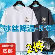夏季冰絲透氣網(wǎng)眼鏤空男士短袖t恤寬松簡約百搭速干運動上衣服-SL 【網(wǎng)眼T恤：紐約NY】白+深灰 3XL  建議145-160斤
