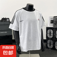 重磅短袖t恤男夏季2025新款美式男生三條杠上衣半袖體恤衫衣服XH 灰色 M