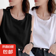 2025年夏季新款無袖外穿打底衫休閑女士薄款上衣純棉圓領(lǐng)寬松背心 099-黑色+白色 L 建議105-120斤左右