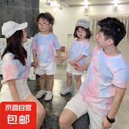 2025親子裝夏一家三四口洋氣扎染短袖T恤不一樣的時尚全家家庭服 扎染T恤 42 (2XL) 成人