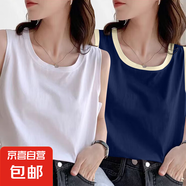 2025年夏季新款無(wú)袖外穿打底衫休閑女士薄款上衣純棉圓領(lǐng)寬松背心 099-白色+藏青色 XL 建議120-135斤左右