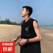 美式復(fù)古坎肩背心男夏季寬松運(yùn)動(dòng)休閑無(wú)袖體恤衫潮流學(xué)生上衣服DM 簡(jiǎn)艾男士圓領(lǐng)背心KJ334黑色 2XL